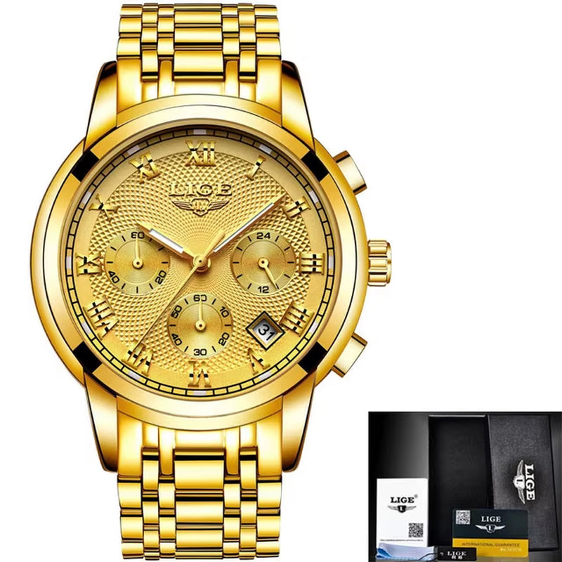 Gold Watch for Men - Waterproof Sports, Luxury Top Brand, Business Quartz Wristwatch